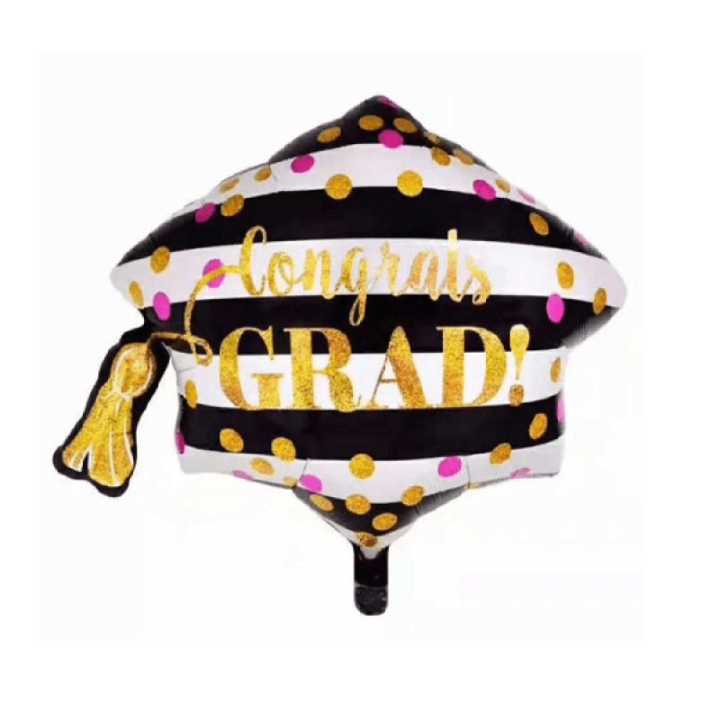Dryžuotas diplomų įteikimo šventės balionas „Congrats grad“